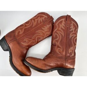 AEROGLIDE 7 DDS Mens Western Cowboy Boots Brown Leather Embroidered Size 10 EE